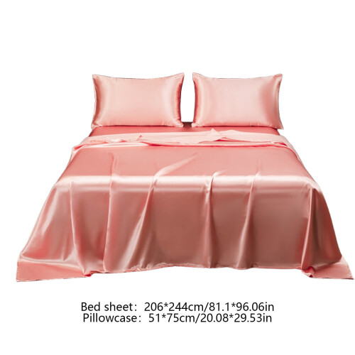 Ensemble de draps pour lit double, satin doux mat rose 2