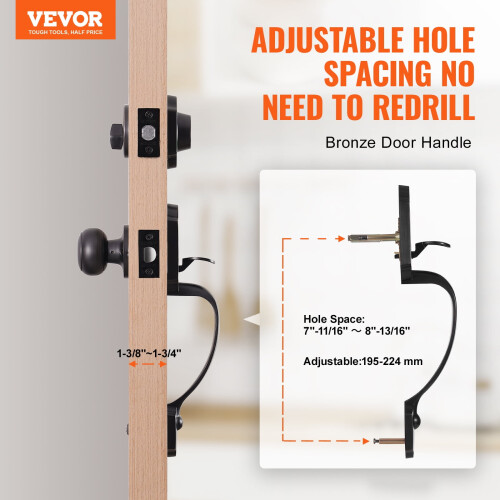 Front Door Handle and Deadbolt Set Black Reversible Single 1