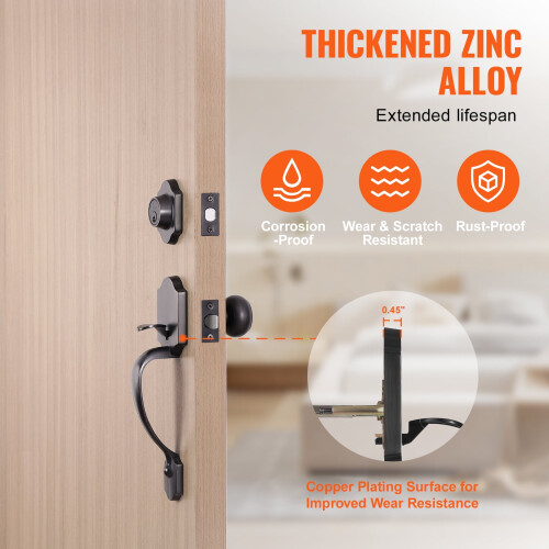 Front Door Handle and Deadbolt Set Black Reversible Single 2