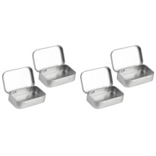 4 PCS Small Storage Box with Lid Rectangular Small Tin Boxes Metal Box with Lid Small Tin Box for Home Storage Silver