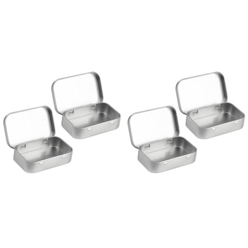 4 PCS Small Storage Box with Lid Rectangular Small Tin Boxes Metal Box with Lid Small Tin Box for Home Storage Silver