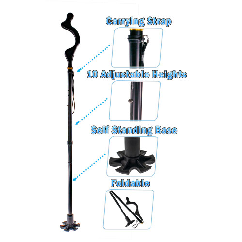 Posture Walking Cane Lightweight 10-Adjustable Heights Blue 1