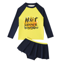 Girls' two-piece swimsuit with long sleeve rash guard, size