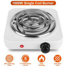 Electric Single Burner Hot Plate 1000W 5-Temp Settings White
