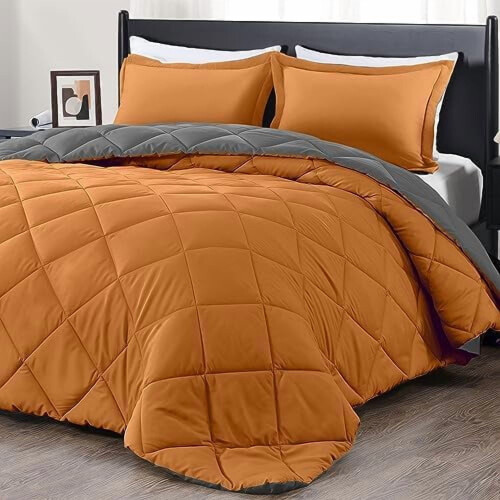 King Comforter Set Burnt Orange Grey 3-Piece