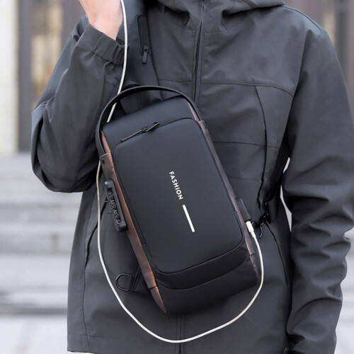 Αντικλεπτική ανδρική τσάντα με φόρτιση USB και κωδικό πρόσβασης 1