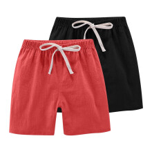 Kindershorts van imitatie linnen, effen kleur, met trekkoord, 2-delige set