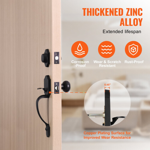 Front Door Handle and Deadbolt Set Black Reversible 1-Pack 2