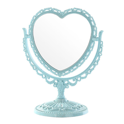Heart-Shaped Vanity Mirror with Stand Light Blue