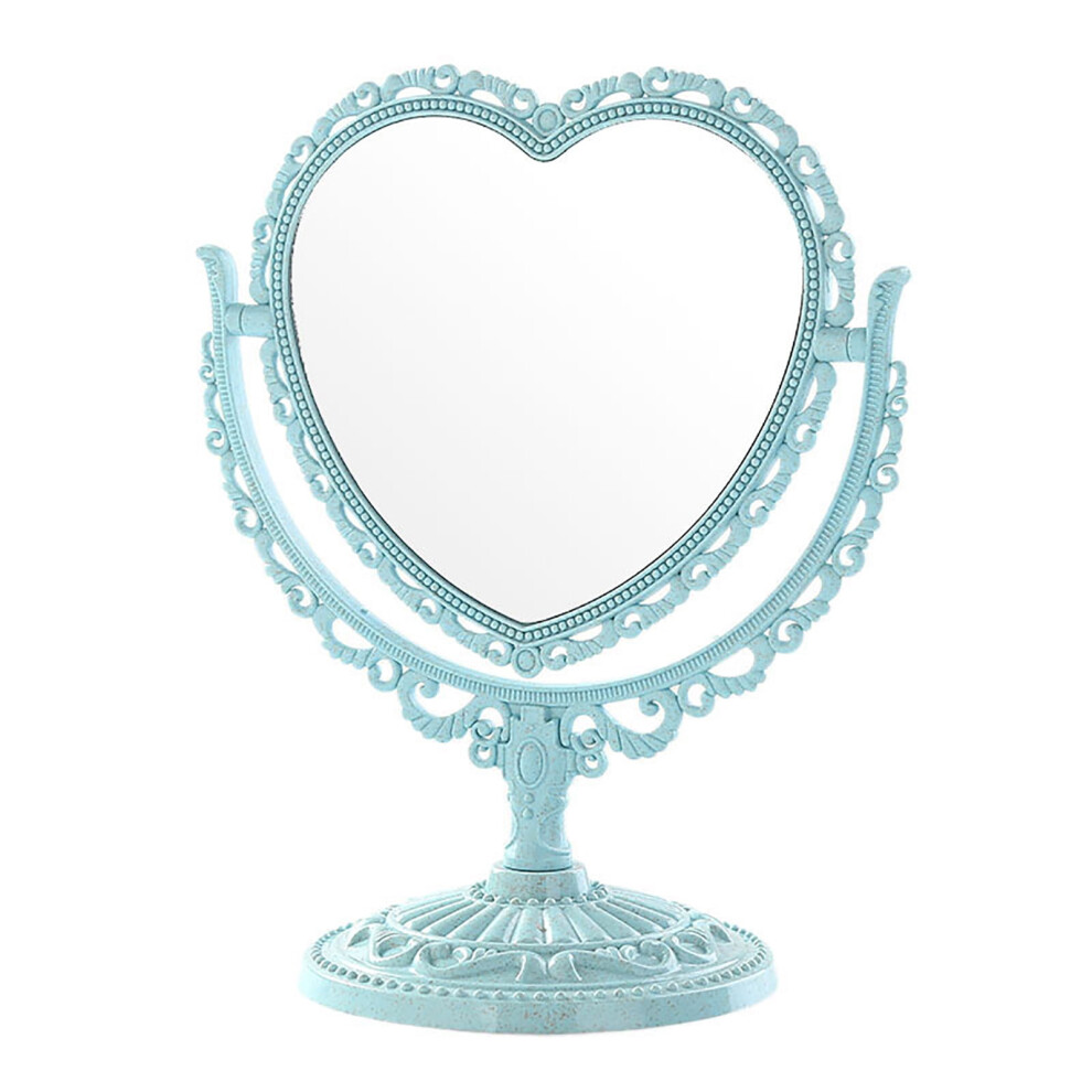 Heart-shaped vanity mirror with stand light blue