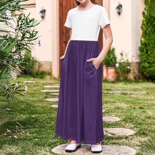 Φόρεμα για κορίτσια, καλοκαιρινό, casual, μονόχρωμο, σε γραμμή Α, μέγεθος 10-12 1