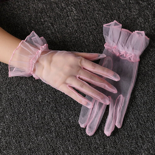 Dameshandschoenen van tule met ruches, kort model. 2
