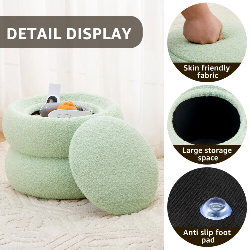 Storage Ottoman Cube Modern Round Footrest Green 1