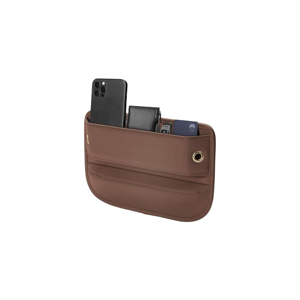 Car Seat Gap Filler Organizer Leather Universal Fit 1 Brown 9097180116158