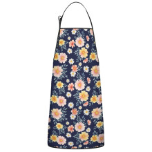 Floral Print Cotton Linen Apron with Pockets 33x27 Inch