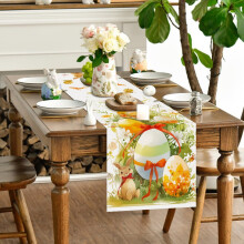 Easter egg bow table runner white linen 13 x 72 inch