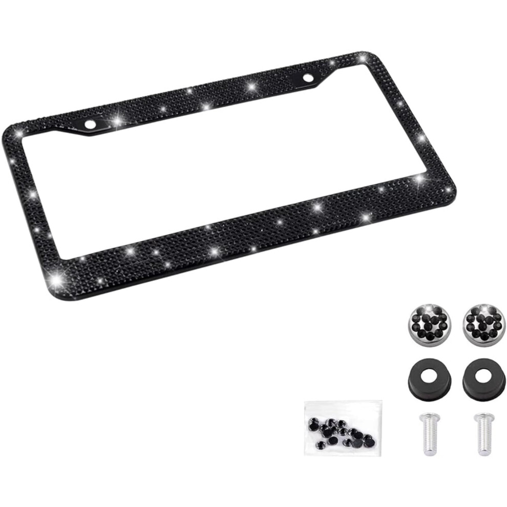 Rhinestone License Plate Frame Stainless Steel 1 Pack Black 9401284043836
