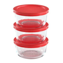 Recipientes de vidrio Pyrex para almacenar alimentos, color rojo, 2 tazas, 6 piezas