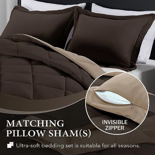 King Comforter Set Brown Tan 3-Piece All-Season 2