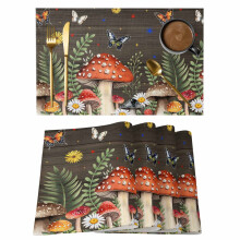 Placemats met lente- en paddenstoelenmotief, gemaakt van walnoothout en antislip, set van 2.