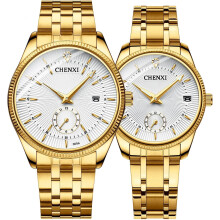 Montre homme à quartz dorée, bracelet en acier inoxydable, 3 ATM
