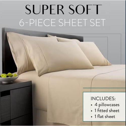 Queen Bed Sheet Set Cooling Microfiber 6-Piece Taupe 1