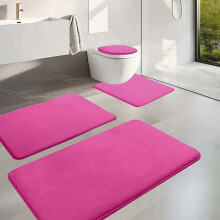 Tapis de bain pelucheux rose en forme de U 414 po, lot de 4