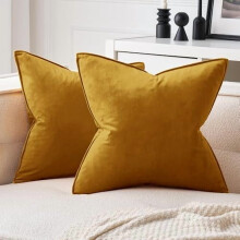 Capa de almofada decorativa em veludo amarelo mostarda, 50x50 cm (20x20 polegadas), pacote com 2 unidades.