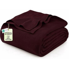 Bordeauxrødt bomuldstæppe queen size 90x90 tommer 350 gsm