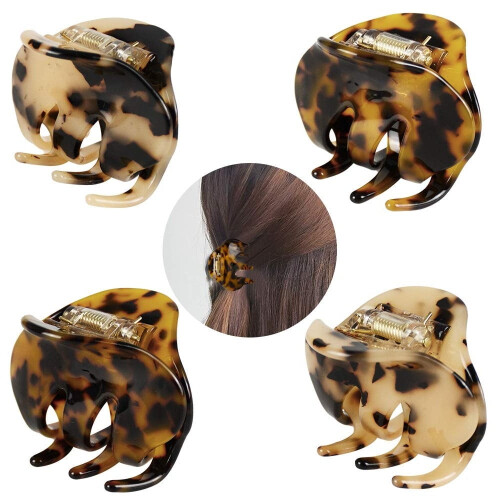 Mellemhårede kløer med skildpaddeskjold og leopardmønster, 4 stk.