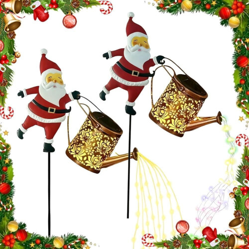 Solar Santa Kettle Lights Warm Colorful LED2PCS
