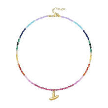 Regenbogen-Edelstein-Buchstabenkette, 14 Karat vergoldet, verstellbar