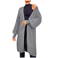 Gilet long en maille gris clair pour femme