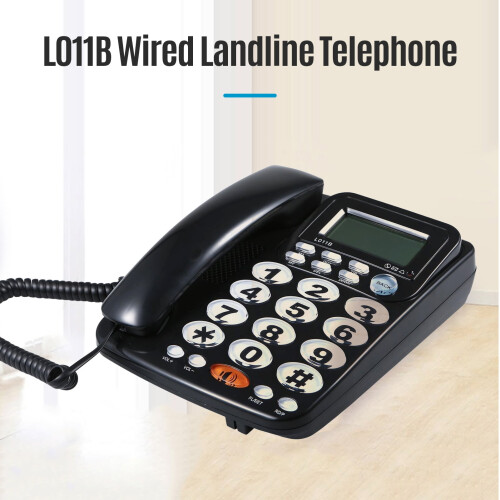 Wired Desktop Landline Telephone Black with Large Buttons 1