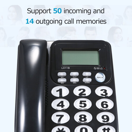 Wired Desktop Landline Telephone Black with Large Buttons 2