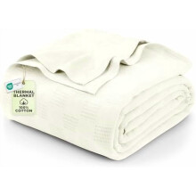 Coperta in cotone avorio, matrimoniale (90x90 pollici), 350 g/m²