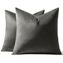 Housse de coussin en velours gris foncé 45 x 45 cm (lot de 2)