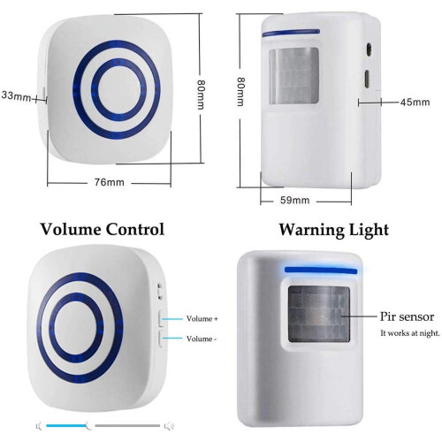 Wireless Motion Sensor Door Chime PIR Plug-in Receiver LED 1