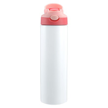 Isolierte Edelstahl-Trinkflasche mit Strohhalm, rosa