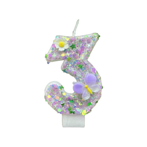 Fjärilsglitter Födelsedagsljus 6,7 cm