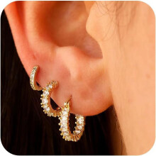 Conjunto de brincos de argola dourados para mulheres, banhados a ouro 14K, 3 peças.