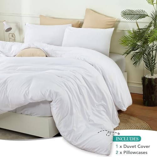 Duvet Cover Set Brushed Microfiber 3-Piece Queen White 1