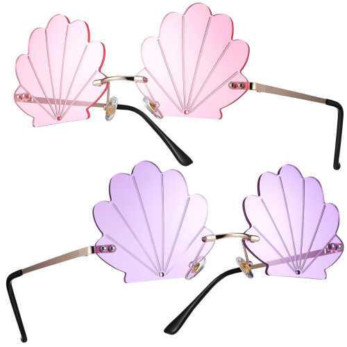 Schelpvormige zonnebrillen, randloos, strandbrillen, 2-pack