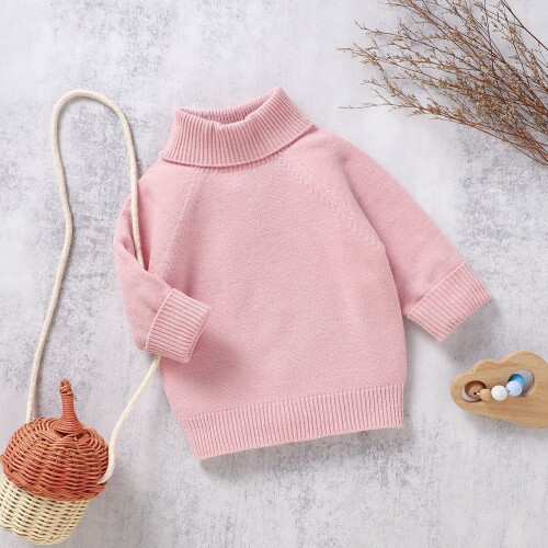 Gestrickter rosa Pullover mit langen Ärmeln und Rundhalsausschnitt für Babys