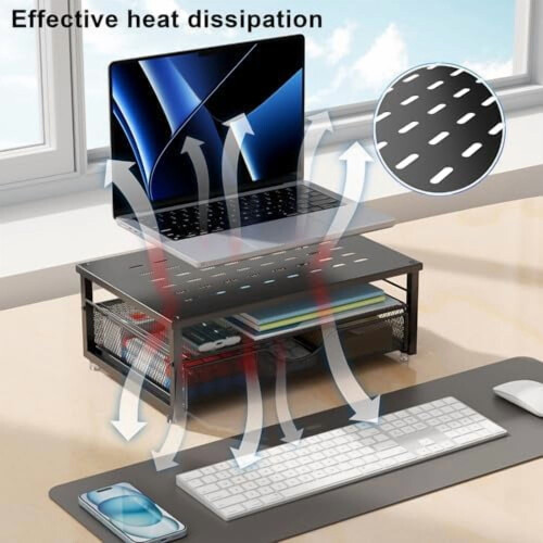 Monitor Stand with Drawer Black 1pc 2