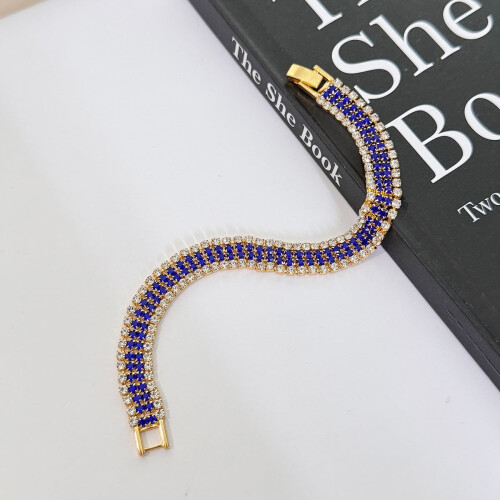 Pulseira de strass azul profundo com giro completo de 18 cm