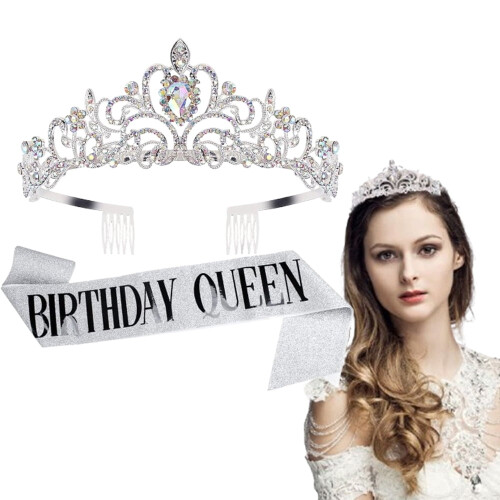 Prinsesse Tiara Sett med Rhinestone Blomst 2-delt
