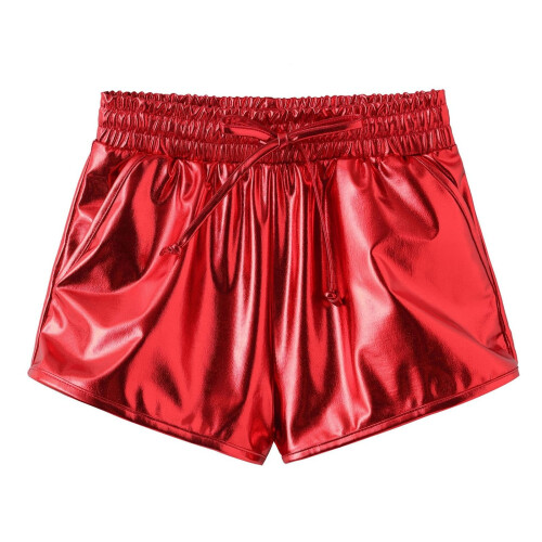 Short brillant uni pour fille, taille élastique et cordon de serrage