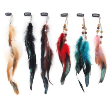 6-PCS Handmade Feather Hair Extensions Clip, Bohemian Beaded Headpiece with Natural Feathers, Festival Hair Accessories for Cosplay & Daily Wear