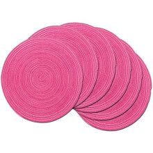 Set van 6 ronde katoenen placemats, 38 cm, felroze